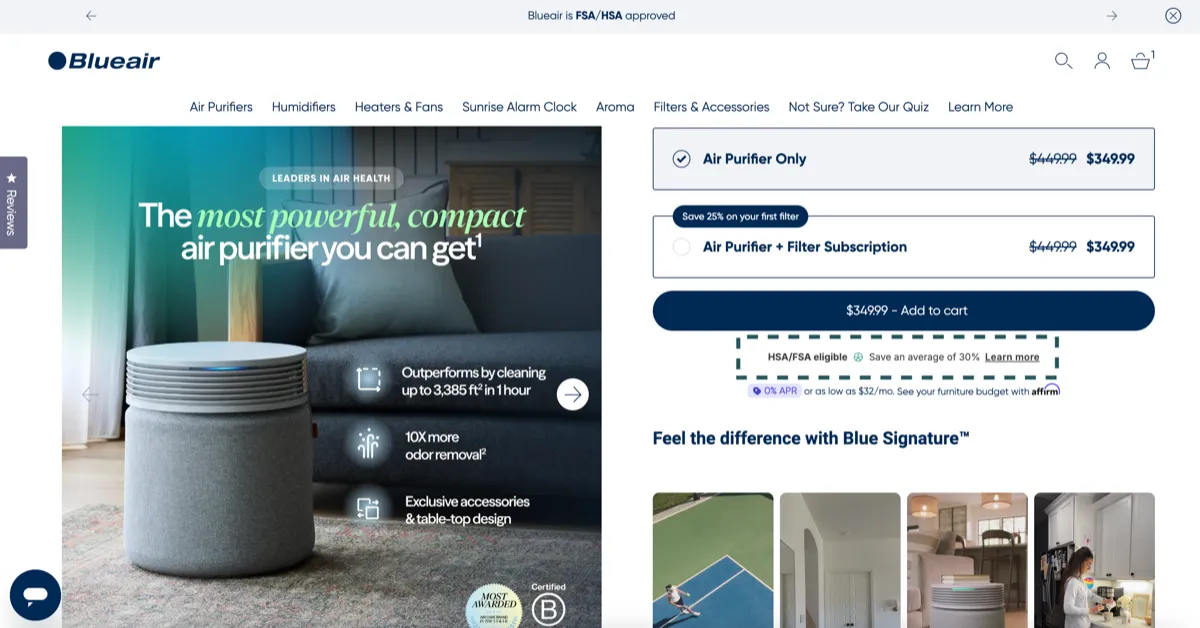 Truemed eligibility widget on the product page