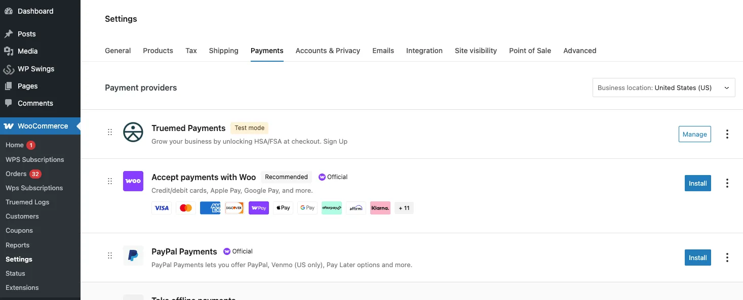 Payments settings