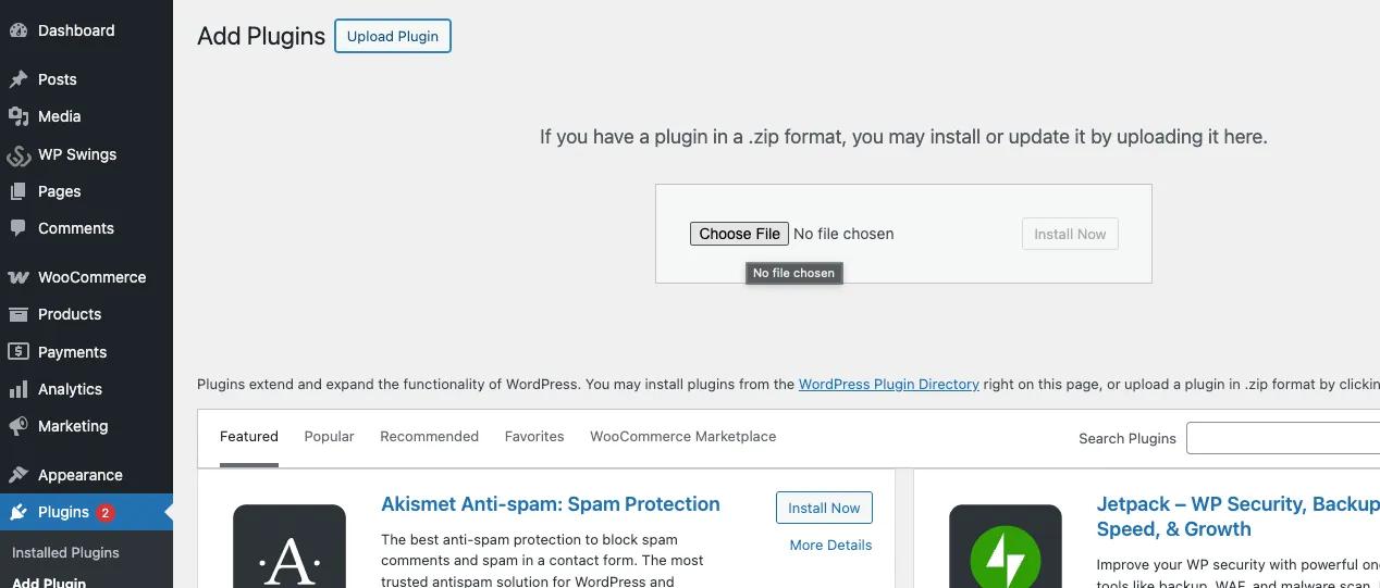 Upload plugin zip