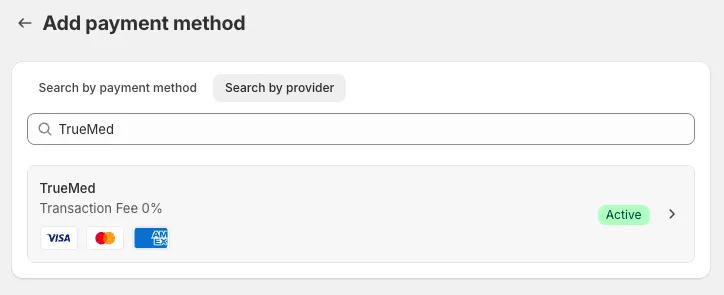 Searching for Truemed under additional payment methods