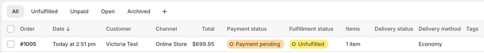 Payment Pending status