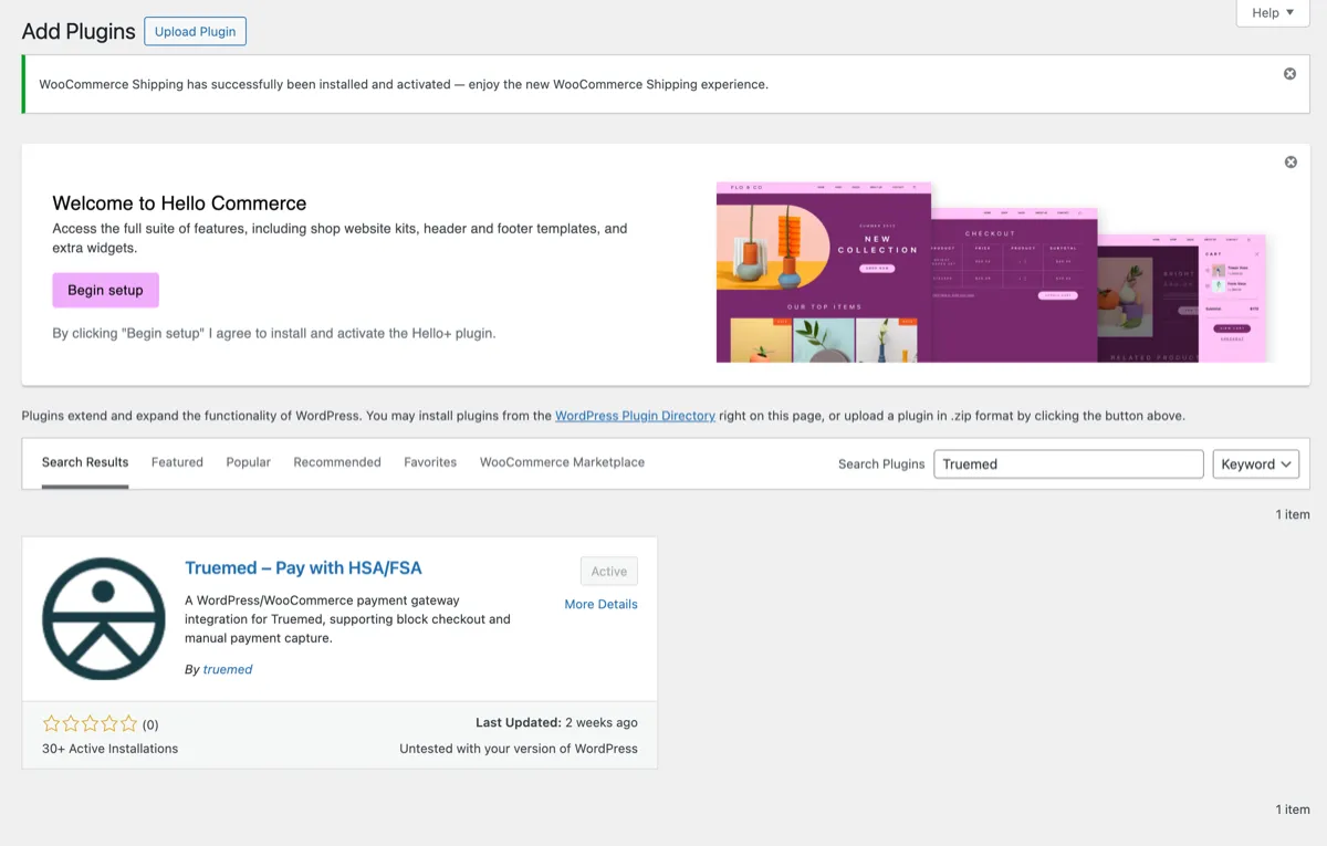 Install the Truemed plugin from the WordPress admin