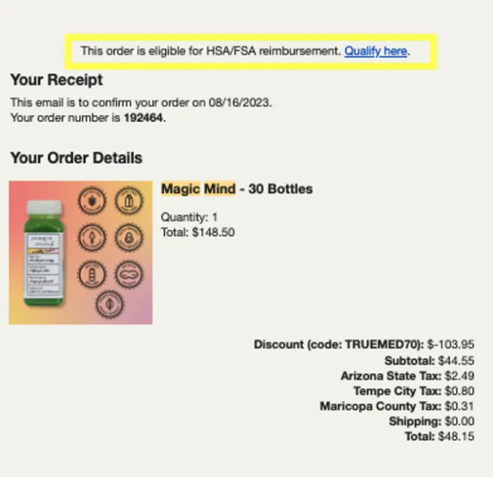 Shopify email template with Truemed snippet