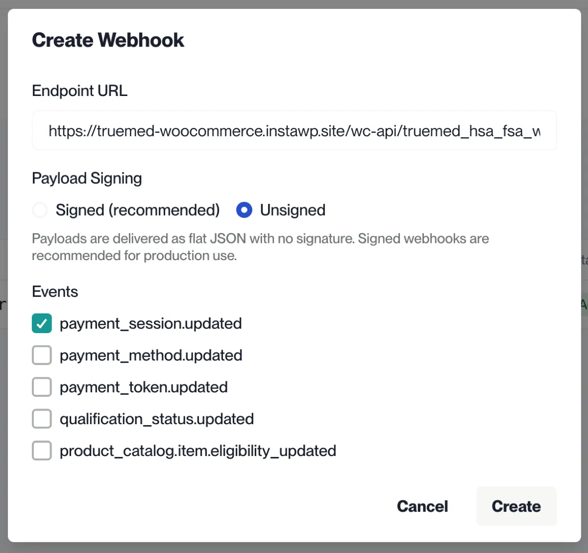 Webhook configuration settings