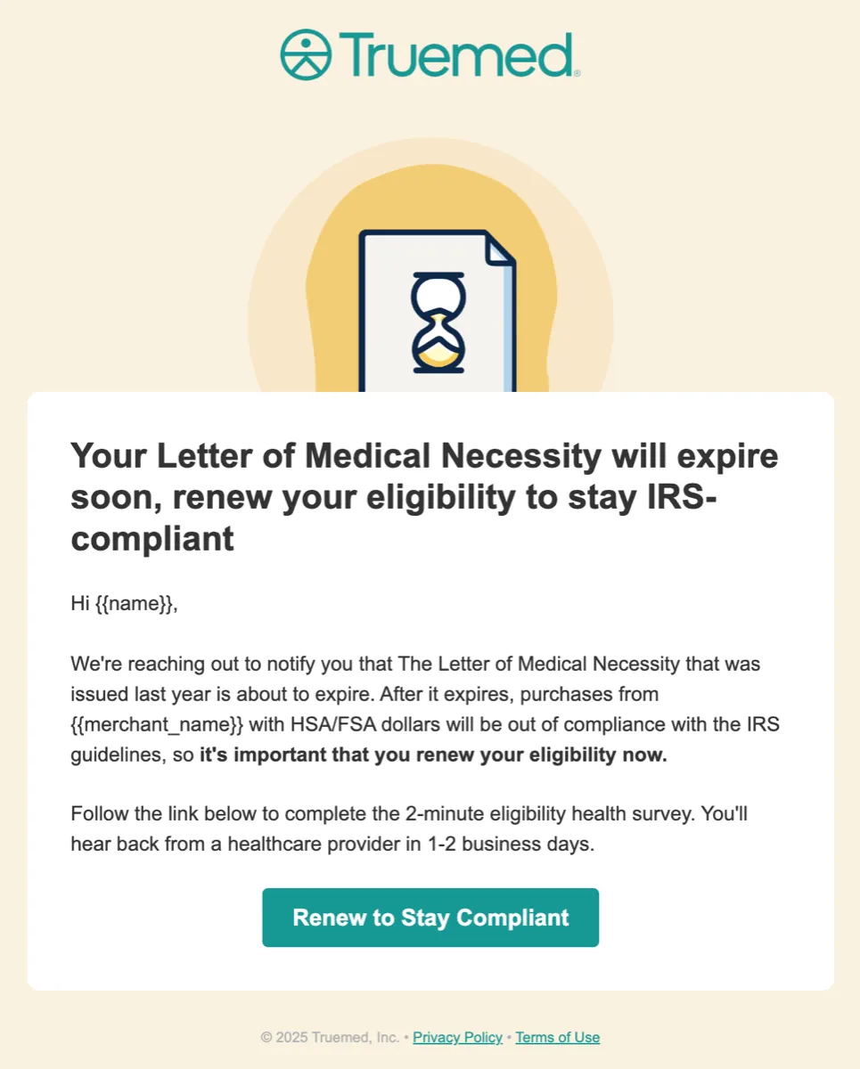 LMN renewal reminder email from Truemed