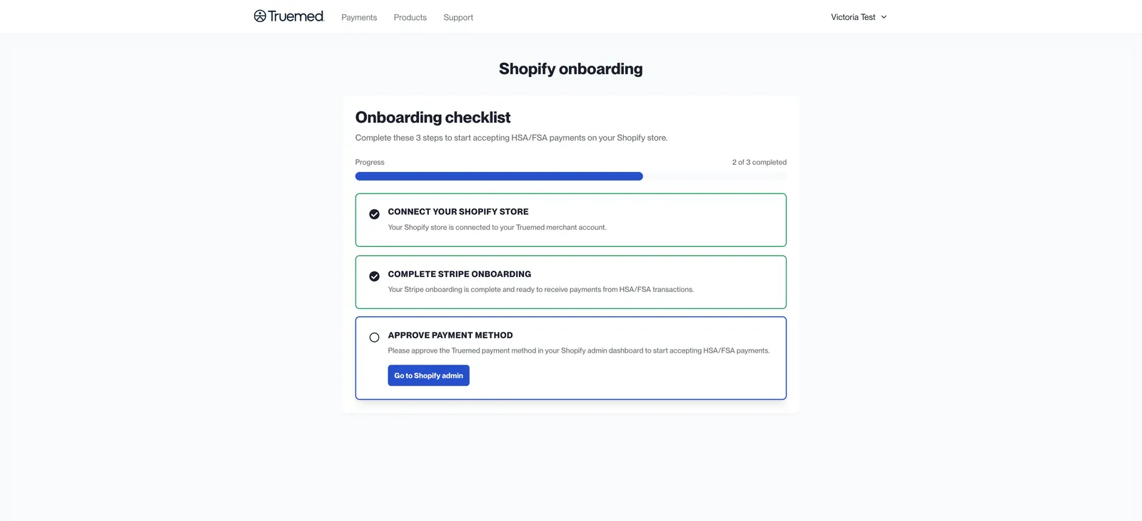 Go to Shopify Admin button