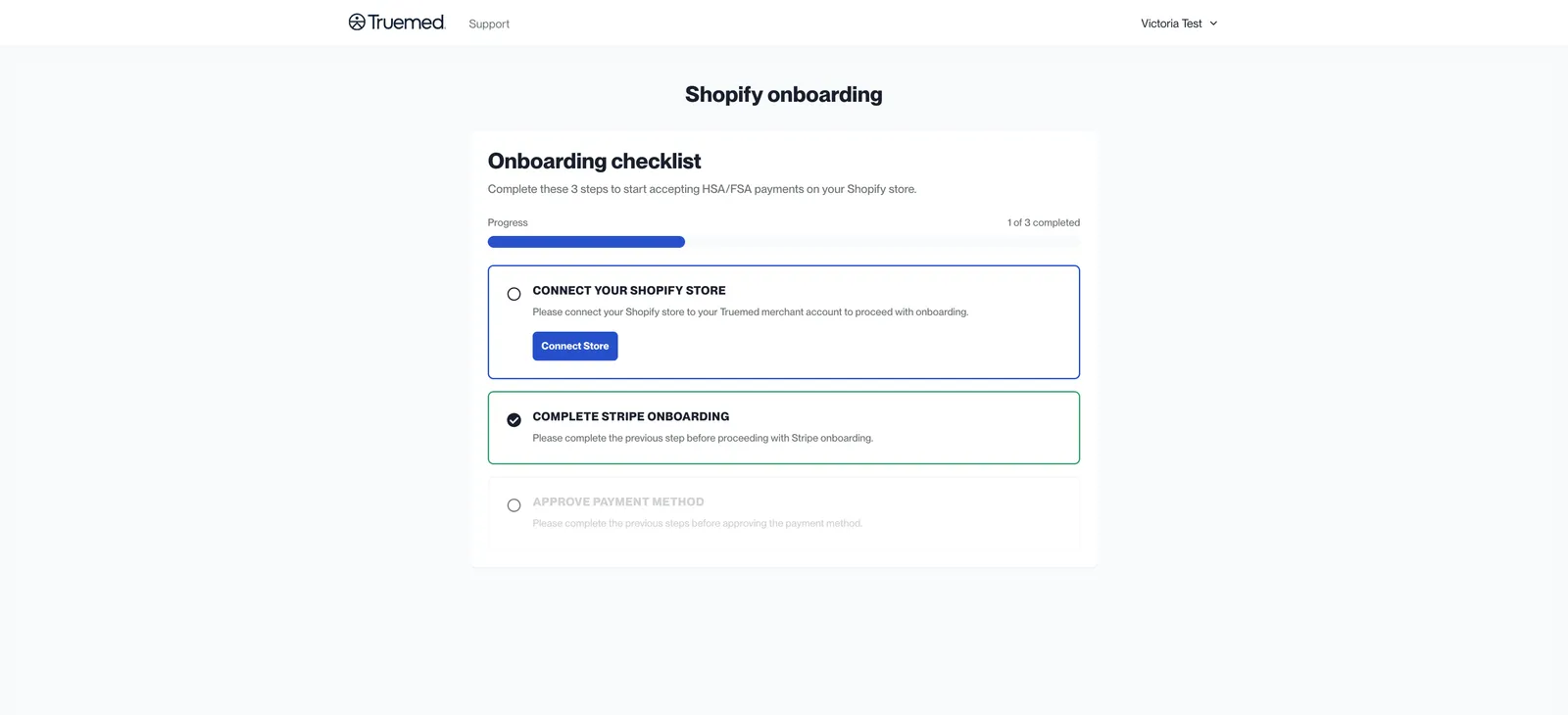 Connect Store button on the onboarding checklist
