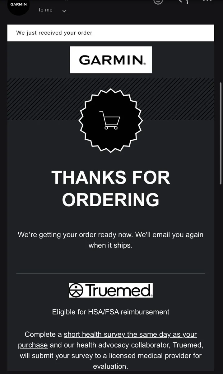 Post-purchase email with the Truemed link