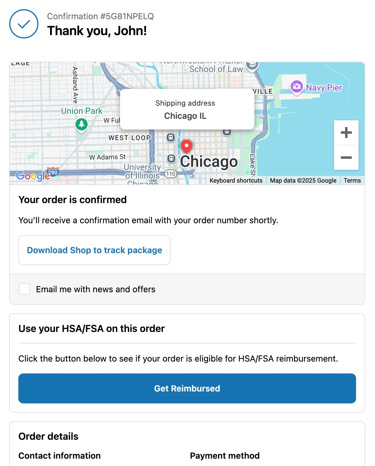 Order confirmation page showing the Truemed qualification link