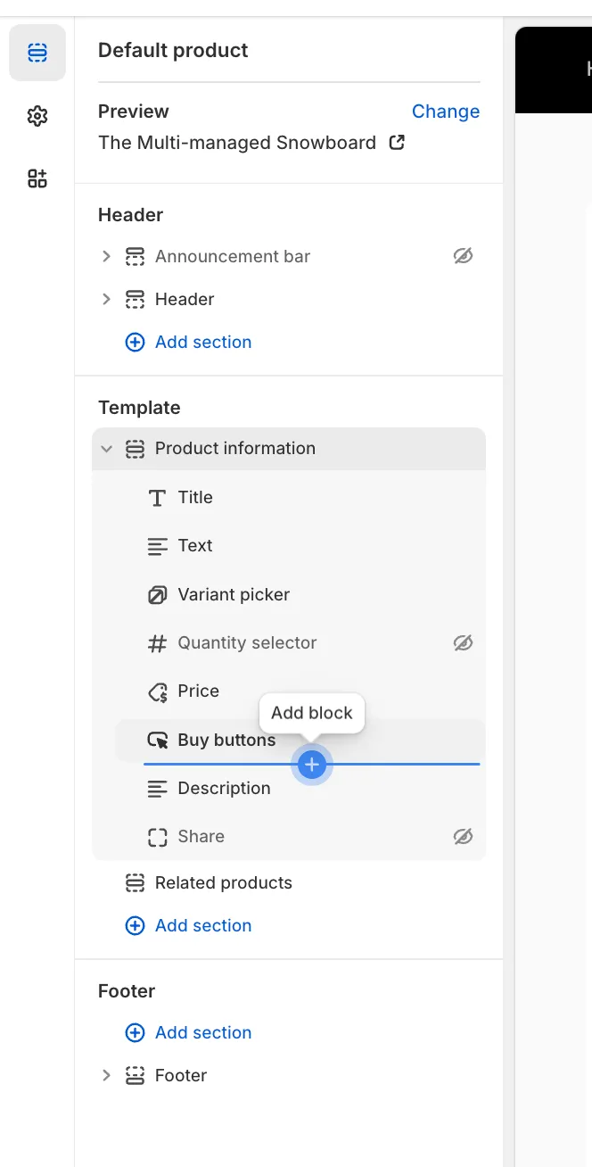 Shopify theme editor — adding a Custom Liquid block
