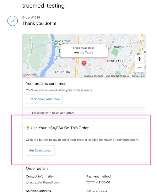 Order confirmation widget example