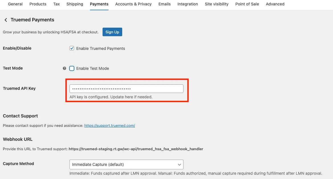 API key field